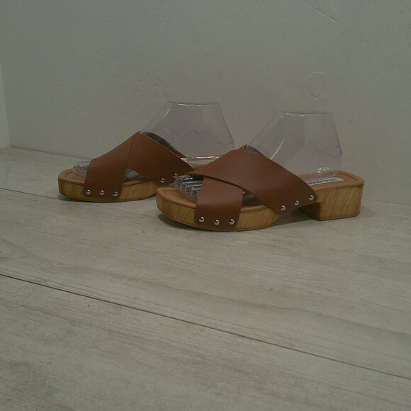 Steve Madden Reto Style Leather Bryna Crisscross Wooden Platform Sandals Size 10 - Picture 13 of 14